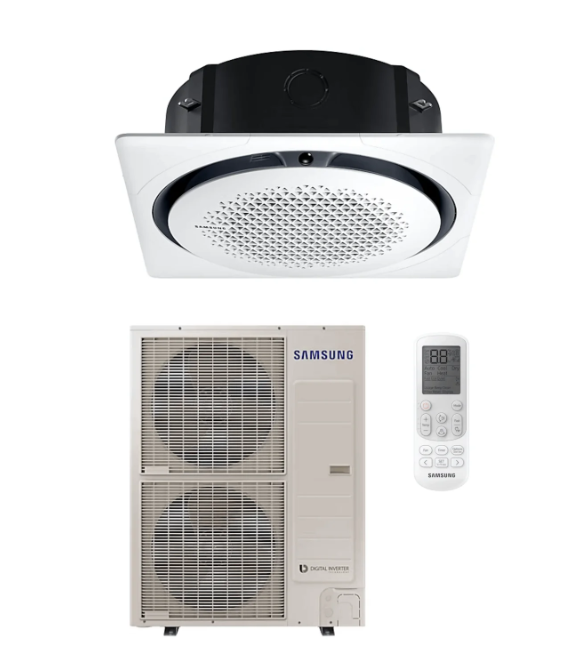 SAMSUNG 360 KASETINIO (HEE) TIPO 10.0/11.2KW ORO KONDICIONIERIAUS KOMPLEKTAS (VIENFAZIS ĮRENGINYS); KOMPLEKTUOJAMAS SU PASIRENKAMA APDAILA IR DISTANCINIU PULTELIU.