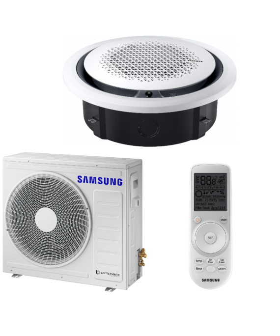 SAMSUNG 360 KASETINIO TIPO 7.1/8.0KW ORO KONDICIONIERIAUS KOMPLEKTAS; KOMPLEKTUOJAMAS SU PASIRENKAMA APDAILA IR DISTANCINIU PULTELIU.