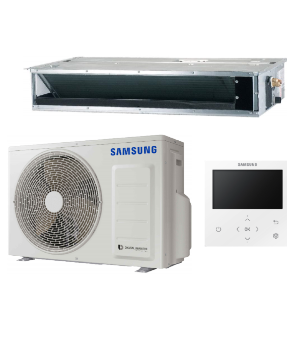 SAMSUNG LSP KANALINIO TIPO ŽEMO SLĖGIO 3.5/4.0KW ORO KONDICIONIERIAUS KOMPLEKTAS SU LAIDINIU PULTELIU