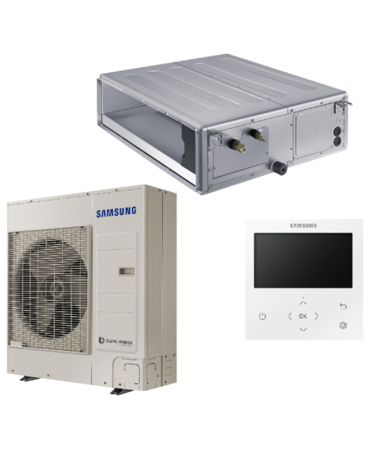 SAMSUNG MSP KANALINIO TIPO VIDUTINIO SLĖGIO 10.0/11.2KW ORO KONDICIONIERIAUS KOMPLEKTAS (TRIFAZIS ĮRENGINYS) SU LAIDINIU PULTELIU