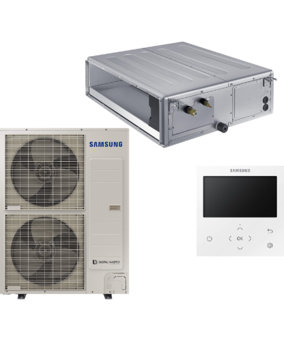 SAMSUNG MSP KANALINIO TIPO VIDUTINIO SLĖGIO 13.4/15.5KW ORO KONDICIONIERIAUS KOMPLEKTAS (VIENFAZIS ĮRENGINYS) SU LAIDINIU PULTELIU