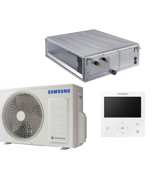 SAMSUNG MSP KANALINIO TIPO VIDUTINIO SLĖGIO 3.5/4.0KW ORO KONDICIONIERIAUS KOMPLEKTAS (VIENFAZIS ĮRENGINYS) SU LAIDINIU PULTELIU