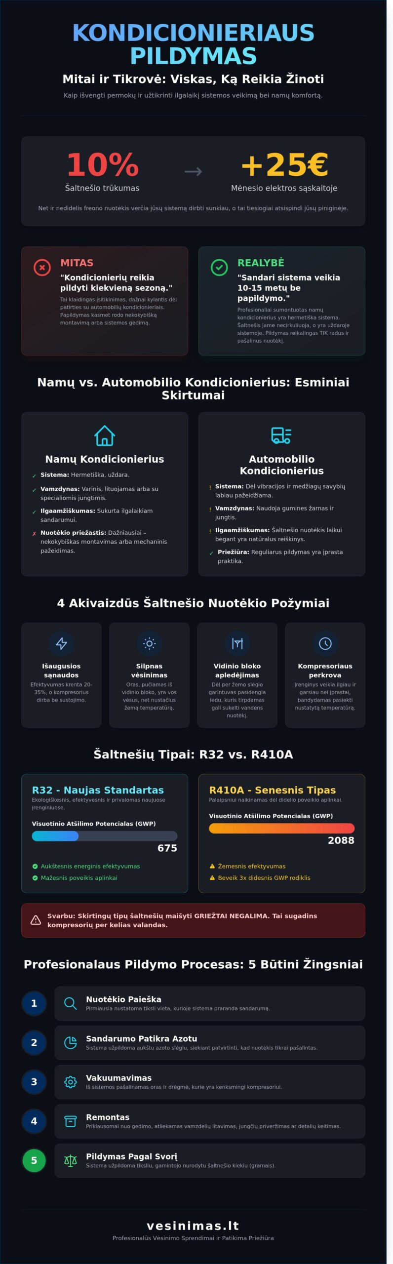Kondicionierių pildymas freonu: viskas, ką namų savininkai turi žinoti 2026 m. Kondicionierių pildymas freonu: viskas, ką namų savininkai turi žinoti 2026 m. - Infographic