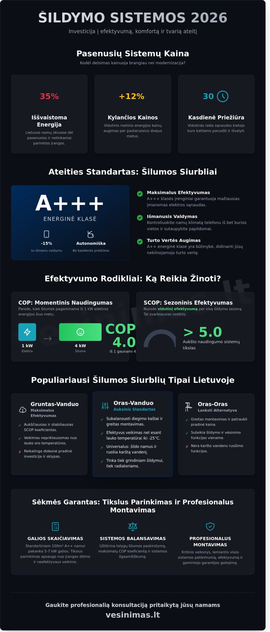 Šildymo sistemos namams 2026 metais: Kaip išsirinkti efektyviausią sprendimą? Šildymo sistemos namams 2026 metais: Kaip išsirinkti efektyviausią sprendimą? - Infographic