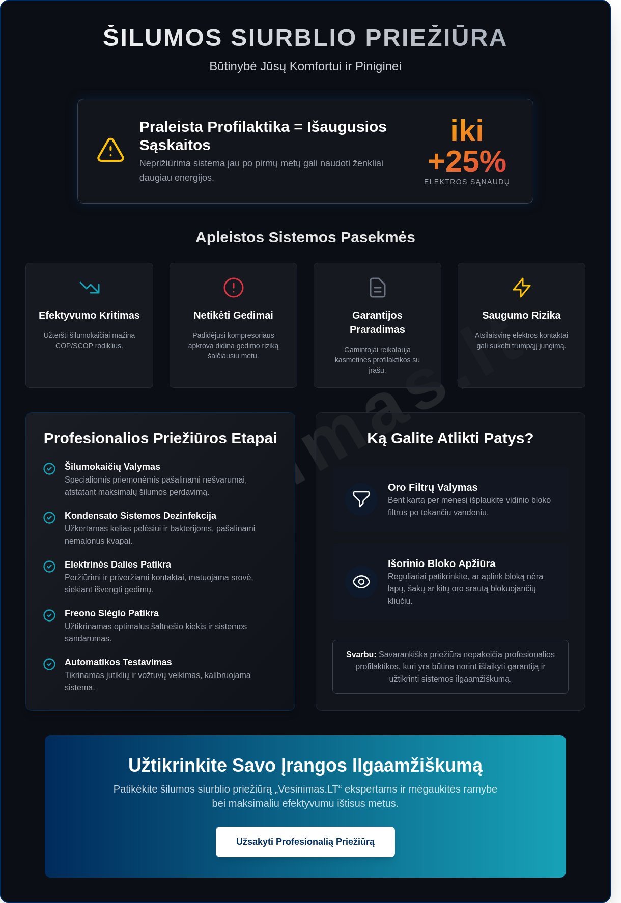 Šilumos siurblio techninė priežiūra: Kaip užtikrinti maksimalų efektyvumą ir ilgaamžiškumą 2026 m. - Infographic