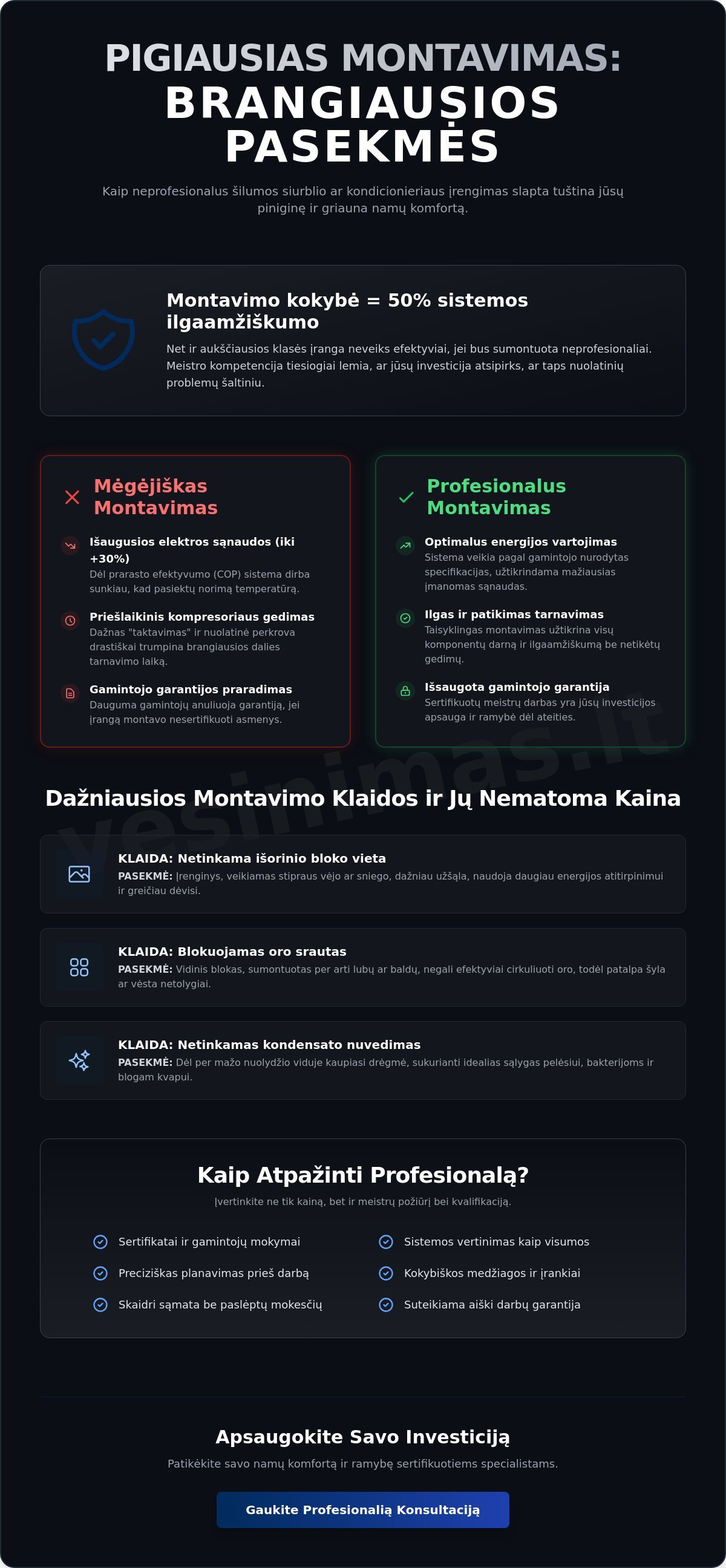 Nekokybiško montavimo pasekmės: kodėl pigus darbas HVAC sistemoms kainuoja brangiausiai? - Infographic